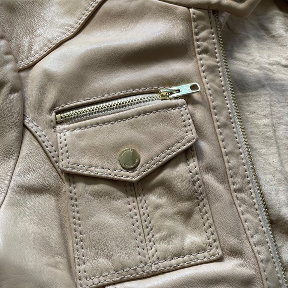 Michael Kors Tan Leather Motorcycle Jacket Size Small - Picture 6 of 15